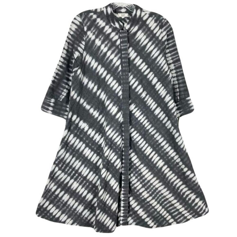 nwot ZURI Dress XS Grey Stripe Tie-Dye A-Line Hidden-Button-Up Pocket”RisingTide